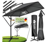 tillvex® Alu Parasol Rectangulaire Ø 330 cm Anthracite + Couverture avec Manivelle | Parasol Amplificateur Carré avec Support & Paravent | Parasol de Jardin Protection UV Aluminium | Parasol à Manivel