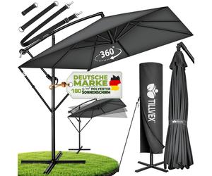 tillvex® Alu Parasol Rectangulaire Ø 330 cm Anthracite + Couverture avec Manivelle | Parasol Amplificateur Carré avec Support & Paravent | Parasol de Jardin Protection UV Aluminium | Parasol à Manivel