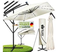 tillvex® Alu Parasol Rectangulaire Ø 330 cm avec LED Solaire Beige + Couverture avec Manivelle | Parasol Amplificateur avec Support & Paravent | Parasol de jardin anti-UV, étanche, pivotant à 360° | P