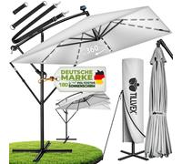 tillvex® Alu Parasol Rectangulaire Ø 330 cm avec LED Solaire Gris + Couverture avec Manivelle | Parasol Amplificateur avec Support & Paravent | Parasol de jardin anti-UV, étanche, pivotant à 360° | Pa