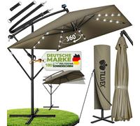 tillvex® Alu Parasol Rectangulaire Ø 330 cm avec LED Solaire Marron + Couverture avec Manivelle | Parasol Amplificateur avec Support & Paravent | Parasol de jardin anti-UV, étanche, pivotant à 360° | 