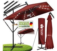 tillvex® Alu Parasol Rectangulaire Ø 330 cm avec LED Solaire Rouge + Couverture avec Manivelle | Parasol Ampli avec Support & Paravent | Parasol de jardin anti-UV, étanche, pivotant à 360° | Parasol à