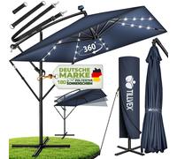 tillvex® Alu Parasol Rectangulaire Ø 330 cm avec LED Solar Bleu marine + Couverture avec manivelle | Parasol ampli avec support & parapluie | Parasol de jardin protection UV, imperméable, rotation 360