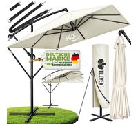 tillvex® Alu Parasol Rectangulaire Ø 330 cm Beige + Couverture avec Manivelle | Parasol Ampérage Carré avec Support & Paravent | Parasol de Jardin Protection UV Aluminium | Manivelle Parasol de Marché