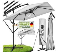 tillvex® Alu Parasol Rectangulaire Ø 330 cm Gris + Couverture avec Manivelle | Parasol Ampli Carré avec Support & Paravent | Parasol de Jardin Protection UV Aluminium | Manivelle Parasol de Marché Imp