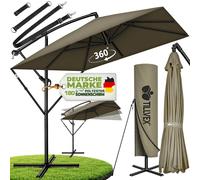 tillvex® Alu Parasol Rectangulaire Ø 330 cm Marron + Couverture avec Manivelle | Parasol Ampérage Carré avec Support & Paravent | Parasol de Jardin Protection UV Aluminium | Parasol à Manivelle Paraso