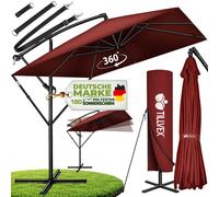 tillvex® Alu Parasol Rectangulaire Ø 330 cm Rouge + Couverture avec Manivelle | Parasol Ampli Carré avec Support & Paravent | Parasol de Jardin Protection UV Aluminium | Manivelle Parasol de Marché Im
