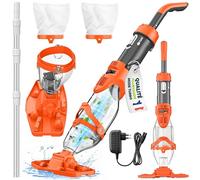 tillvex Aspirateur de Piscine avec Batterie & Manche télescopique + Filtre | Aspirateur de Piscine électrique | Nettoyeur de Piscine avec Filtre & autonomie de 60 Min (Orange/Anthracite)