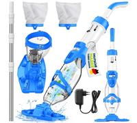 tillvex Aspirateur de piscine bleu/blanc avec batterie & manche télescopique + filtre de rechange jusqu'à 15 m³ | Aspirateur de piscine électrique | Nettoyeur de piscine avec filtre & autonomie de 60