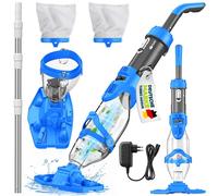 tillvex Aspirateur de piscine bleu/gris avec batterie & perche télescopique + filtre de rechange jusqu'à 15 m³ | Aspirateur de piscine électrique | Nettoyeur de piscine avec filtre & autonomie de 60 m