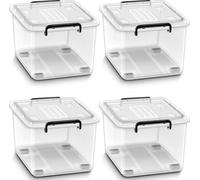 tillvex® Boîtes de rangement avec couvercle, set de 4 - 62L, qualité alimentaire | Set de boîtes en plastique empilables | Rangement système de rangement boîte grande | Boîte de rangement boîtes à vêt