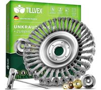 tillvex® Brosse désherbante professionnelle pour débroussailleuse, design 2025, avec alésage de 25,4 et 20 mm