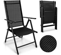 tillvex Chaise de jardin noire pliante en aluminium | chaise à haut dossier avec accoudoirs | chaise pliante réglable | chaise pliante balcon jardin terrasse