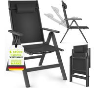 tillvex Chaise de jardin Premium 1 pièce anthracite pliable en aluminium | dossier haut avec accoudoirs | chaise pliante réglable | fauteuil pliant balcon jardin terrasse