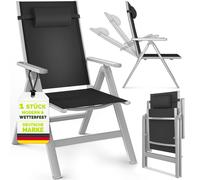 tillvex Chaise de jardin Premium 1 pièce Argent pliable en aluminium | dossier haut avec accoudoirs | chaise pliante réglable | chaise pliante balcon jardin terrasse