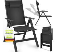tillvex Chaise de jardin Premium 1 pièce noir pliable en aluminium | chaise à haut dossier avec accoudoirs | chaise pliante réglable | chaise pliante balcon jardin terrasse