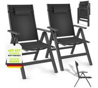 tillvex Chaise de jardin Premium 2 pièces anthracite pliable en aluminium | dossier haut avec accoudoirs | chaise pliante réglable | fauteuil pliant balcon jardin terrasse