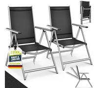 tillvex Chaise de jardin Premium 2 pièces argent pliable en aluminium | dossier haut avec accoudoirs | chaise pliante réglable | chaise pliante balcon jardin terrasse