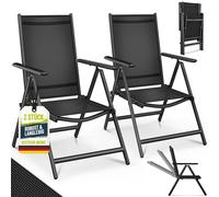 tillvex Chaise de jardin Premium 2 pièces noir pliable en aluminium | chaise à haut dossier avec accoudoirs | chaise pliante réglable | chaise pliante balcon jardin terrasse