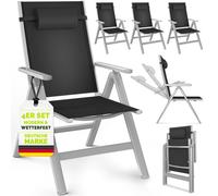 tillvex Chaise de jardin Premium 4 pièces argent pliable en aluminium | dossier haut avec accoudoirs | chaise pliante réglable | chaise pliante balcon jardin terrasse