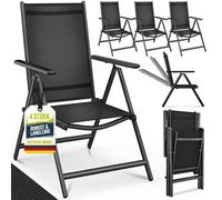 tillvex Chaise de jardin Premium 4 pièces noir pliable en aluminium | chaise à haut dossier avec accoudoirs | chaise pliante réglable | chaise pliante balcon jardin terrasse