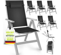 tillvex Chaise de jardin Premium 6 pièces argent pliable en aluminium | chaise à haut dossier avec accoudoirs | chaise pliante réglable | chaise pliante balcon jardin terrasse