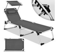 tillvex® Chaise longue avec toit et coussin Anthracite - Basic rembourrage | Chaise longue de jardin pliable | Chaise longue de plage avec dossier réglable, surface de couchage rembourrée | Chaise lon