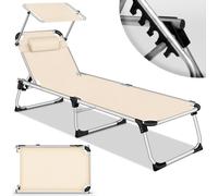 tillvex® Chaise longue avec toit et coussin Beige - Basic rembourrage | Chaise longue de jardin pliable | Chaise longue de plage avec dossier réglable, poignée de transport, surface de couchage rembou