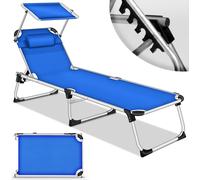 tillvex® Chaise longue avec toit et coussin Bleu - Basic rembourrage | Chaise longue de jardin pliable | Chaise longue de plage avec dossier réglable, surface de couchage rembourrée | Chaise longue en