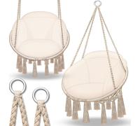 tillvex Chaise suspendue Beige avec grand coussin 200kg à suspendre | Chaise suspendue Indoor & Outdoor | Panier suspendu résistant aux intempéries | Panier à bascule