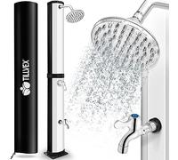 tillvex Douche Solaire avec Capot de Protection | Douche de Jardin Eau Chaude | Douche de Piscine Camping | sans raccordement électrique (Noir/Argent, 60 litres)