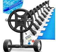 tillvex Enrouleur de Piscine 3-5,70 m avec pneus Pleins Thermomètre & Pattes de Fixation | Système d'enroulement pour bâche Solaire | Dispositif de déroulement pour bâche et Couverture de Piscine
