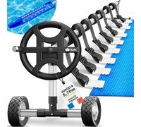 tillvex Enrouleur de Piscine 3-5,70 m avec pneus Pleins Thermomètre & Pattes de Fixation | Système d'enroulement pour bâche Solaire | Dispositif de déroulement pour bâche et Couverture de Piscine