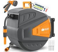 tillvex Enrouleur de Tuyau d'arrosage pour Jardin 20+2m avec support mural + poignée | Dévidoir pour tuyau avec pistolet à eau et tuyau d'arrosage | Pivotant à 180° (Anthracite/Orange, 35m)