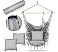 tillvex Hamac Chaise Suspendu + 2 Coussins | Chaise à Franges avec Porte-Boisson - Intérieur et Extérieur | Hamac Siége de Suspension, Balançoire pour Balcon, Jardin, Terrasse