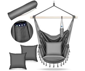 tillvex Hamac Chaise Suspendu + 2 Coussins | Chaise à Franges avec Porte-Boisson - Intérieur et Extérieur | Hamac Siége de Suspension, Balançoire pour Balcon, Jardin, Terrasse