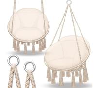 tillvex Hamac Chaise Suspendu avec Grand Coussin 200kg | Chaise Relax à Franges - Intérieur et Extérieur | Hamac avec Coussins Confortables de Siége | Kit de Suspension