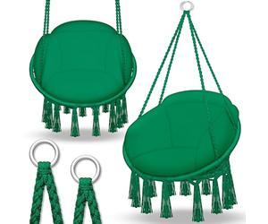 tillvex Hamac Chaise Suspendu avec Grand Coussin 200kg | Chaise Relax à Franges - Intérieur et Extérieur | Hamac avec Coussins Confortables de Siége | Kit de Suspension