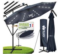 tillvex® LED Parasol déporté Ø 300 cm Bleu marine - 360°, UV UPF 50+ avec manivelle, couverture & paravent, Pare-soleil avec pied