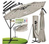 tillvex® LED Parasol déporté Ø 300 cm Taupe - 360°, UV UPF 50+ avec manivelle, couverture & paravent, Pare-soleil avec pied