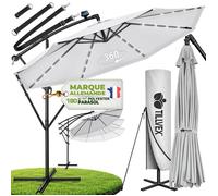 tillvex Alu Parasol Gris LED Solaire Ø 350 cm avec manivelle | Parasol avec interrupteur marche/arrêt | Parasol de jardin protection UV aluminium | Parasol à manivelle avec support Parasol de marché é