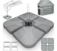 tillvex® Lestage & Dalles Carrées pour Parasol Déporté - Pied de Parasol 60 litres / 80 kg, 4 Pièces avec Connecteur Métallique | Base Remplissable avec Eau ou Sable | Support de Parasol (Gris)