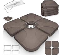 tillvex® Lestage & Dalles Carrées pour Parasol Déporté - Pied de Parasol 60 litres / 80 kg, 4 Pièces avec Connecteur Métallique | Base Remplissable avec Eau ou Sable | Support de Parasol (Marron)