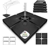 tillvex® Lestage & Dalles Carrées pour Parasol Déporté - Pied de Parasol 90 litres / 120 kg, 4 Pièces avec Connecteur Métallique | Base Remplissable avec Eau ou Sable | Support de Parasol (Anthracite)