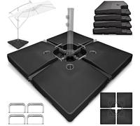 tillvex® Lestage & Dalles Carrées pour Parasol Déporté - Pied de Parasol 90 litres / 120 kg, 4 Pièces avec Connecteur Métallique | Base Remplissable avec Eau ou Sable | Support de Parasol (Noir)
