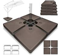 tillvex® Lestage & Dalles Carrées pour Parasol Déporté - Pied de Parasol 90 litres / 120 kg, 4 Pièces avec Connecteur Métallique | Base Remplissable avec Eau ou Sable | Support de Parasol (Marron)