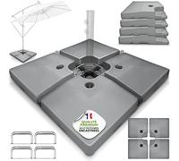 tillvex® Lestage & Dalles Carrées pour Parasol Déporté - Pied de Parasol 90 litres / 120 kg, 4 Pièces avec Connecteur Métallique | Base Remplissable avec Eau ou Sable | Support de Parasol (Gris)