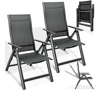 tillvex Lot de 2 chaises de jardin pliables en aluminium - Dossier haut avec accoudoirs - Chaise pliante réglable - Pour balcon, jardin, terrasse - Anthracite