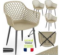 Lot de 4 chaises de jardin tillvex® résistantes aux intempéries avec accoudoirs, couleur taupe | Chaises d'extérieur pouvant supporter jusqu'à 120 kg | Chaises de jardin résistantes aux UV | Chaises d