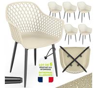 Lot de 6 chaises de jardin tillvex® résistantes aux intempéries avec accoudoirs, couleur beige | Chaises d'extérieur pouvant supporter jusqu'à 120 kg | Chaises de jardin résistantes aux UV | Chaises d